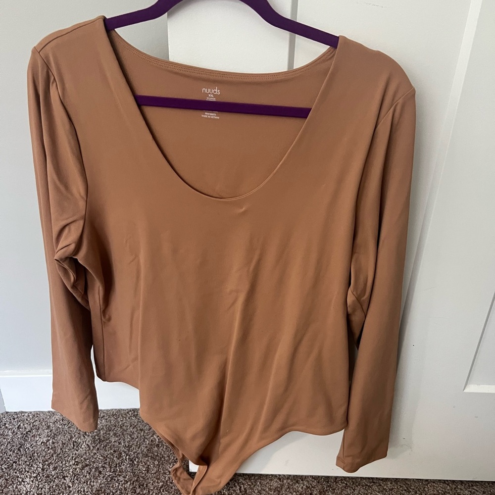 Women's Nuuds Long Sleeve scoop neck Bodysuit cinnamon